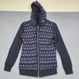 Oakley Hoodie Womens Small Black Gray Purple Reversible Zip YKK Fair Isle FA13